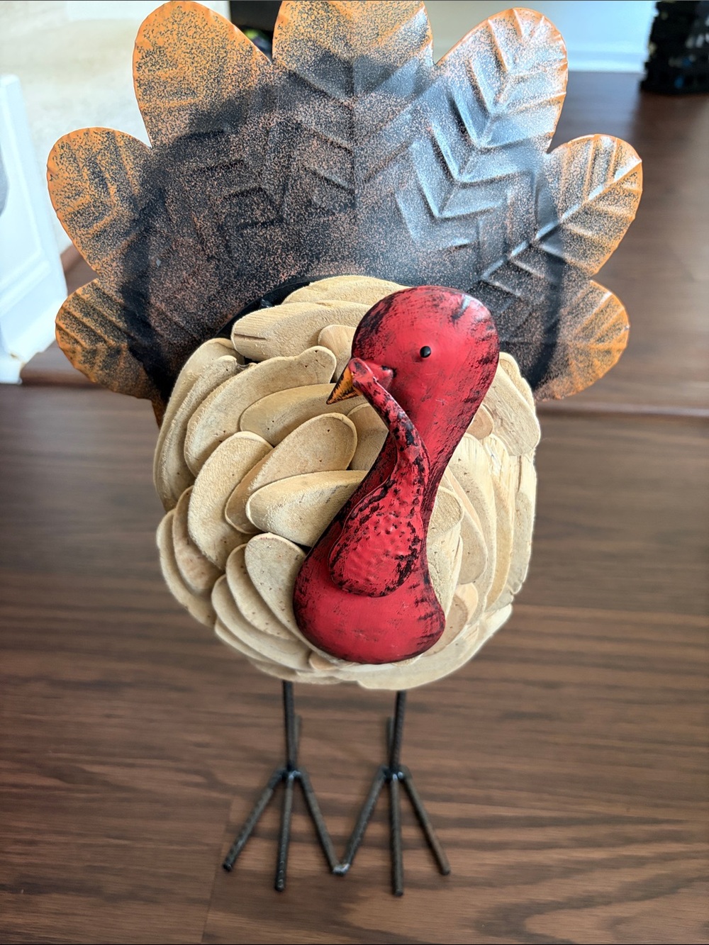 Handcrafted Holiday Turkey Décor - Red & Multicolor Feathers - Picture 2 of 4